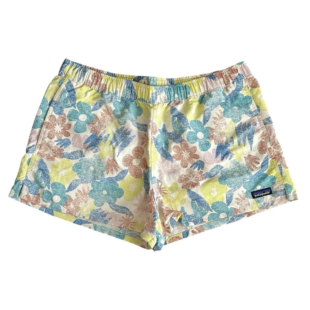 Patagonia Floral Athletic Shorts in Blue, Yellow, Brown